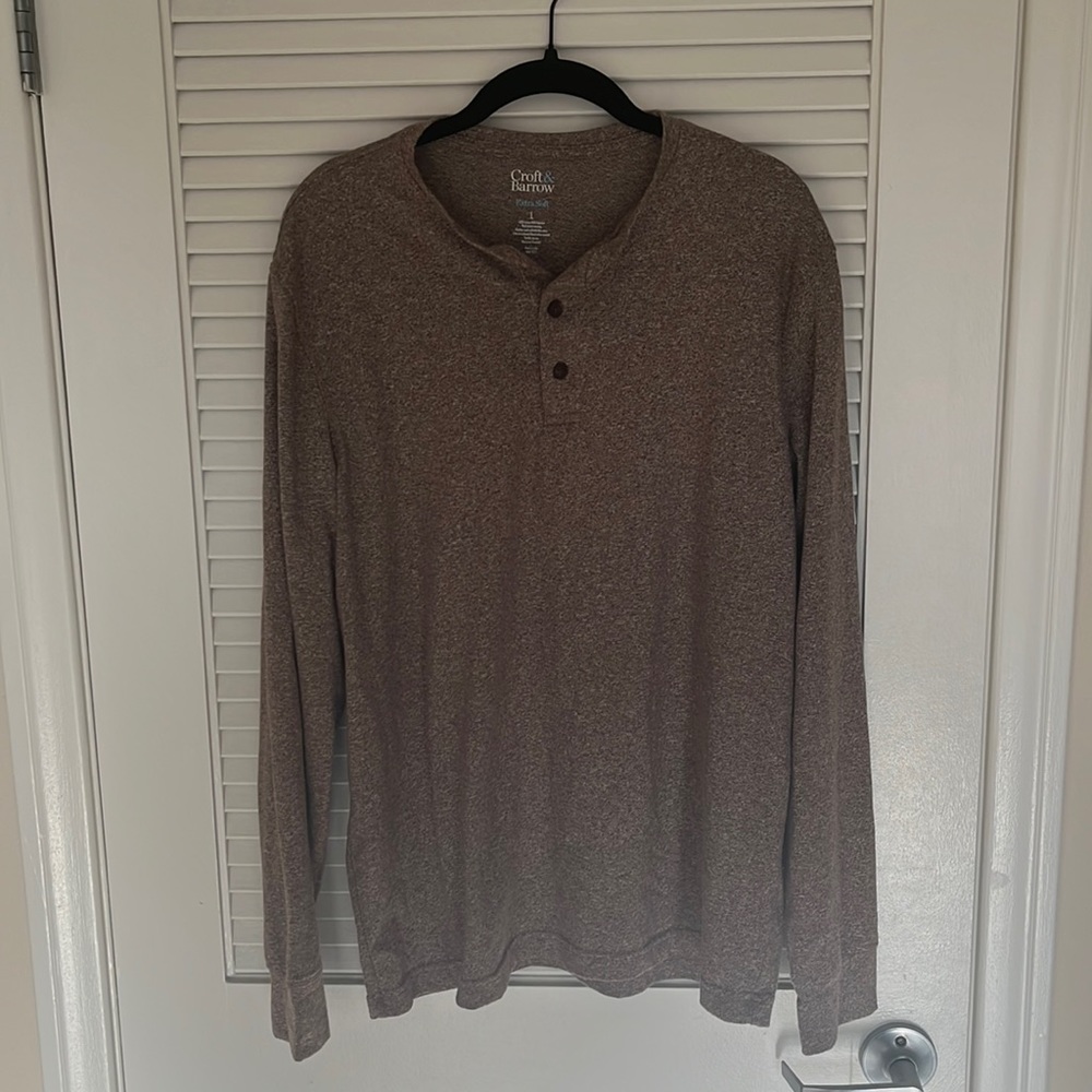 Men’s Large light brown quarter button Croft & Barrow long sleeve shirt